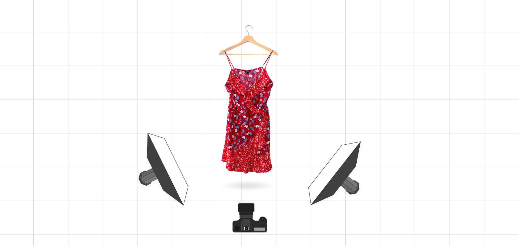 Our lighting setup for a dress on a hanger